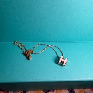 Gold Necklace with white H Pendant